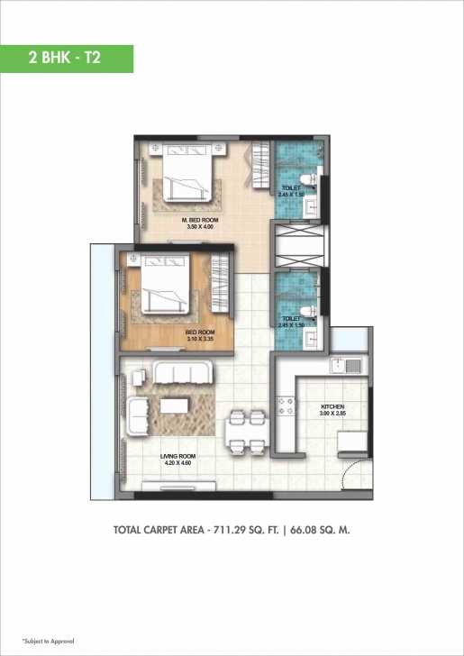 Marvelous 2 Bhk 1100 Sq. Ft. Apartment For Sale In Ahuja O2 At Rs 23318.18/sq 20*60 House Plan 2Bhk Pic