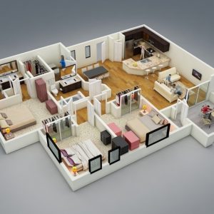 3D 3 Bedroom House Plans