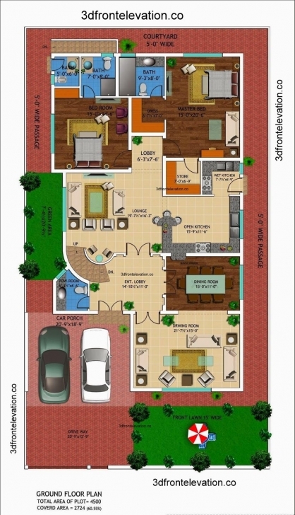 Marvelous 500 Sq Yard House Plans Ideas & Designs | Planos De Casas 45 Yards 3D Houses Image
