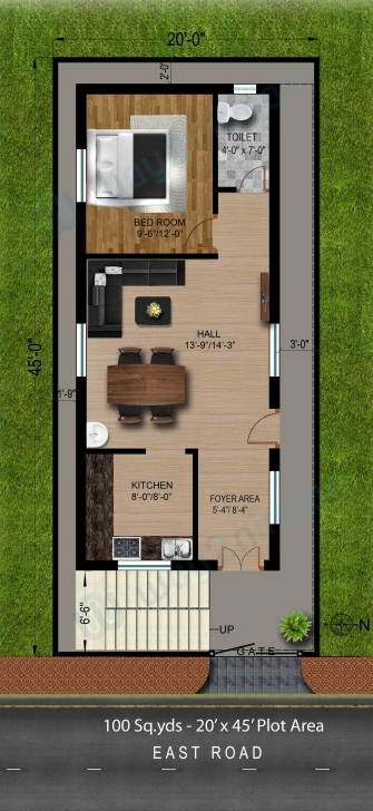 Most Inspiring 100-Sq.yds@20X45-Sq.ft-East-Face-House-1Bhk-Floor-Plan | 건축 20X45 House Plan West Facing Pic