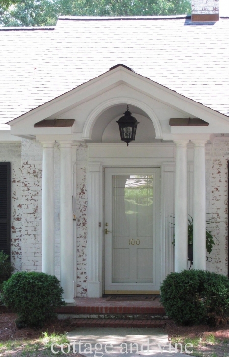 Most Inspiring Interior, : Fetching Front Porch Portico Design Ideas With White Front House Pillar Design Picture