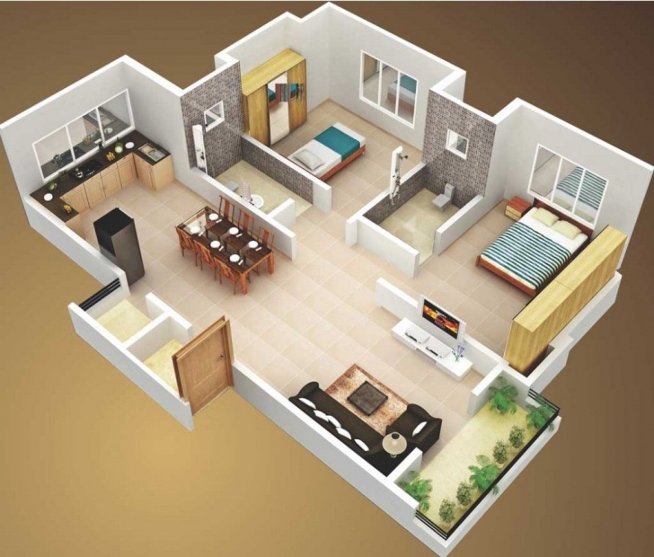 Must See 3D Small House Plans 800 Sq Ft 2 Bedroom And Terrace 2015 Simple House Plan With 2 Bedrooms And Garage 3D Pic