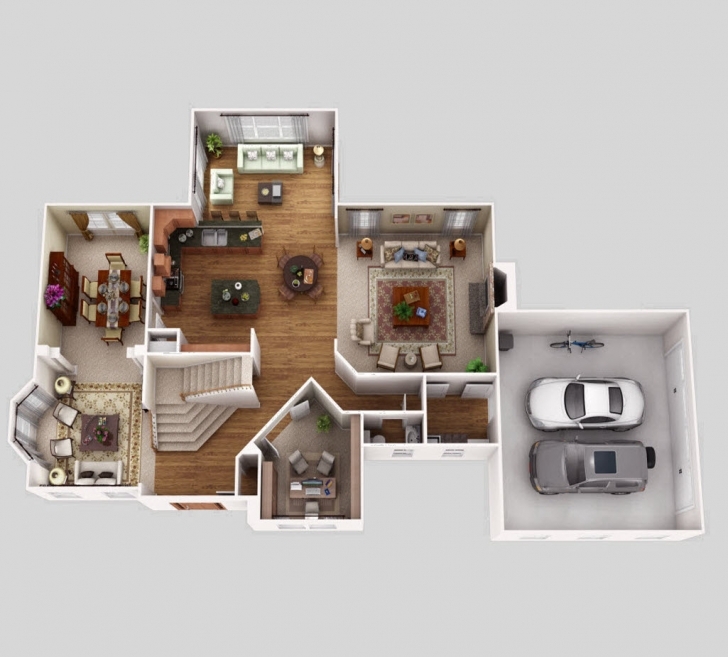 Outstanding 3D Pictures4Bedroomsofficesitting Room And Dinning Room Ultra Modern 2 Story 4 Bedroom House Floor Plans 3D Image