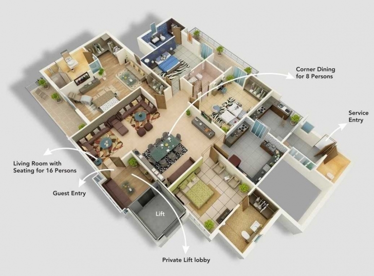 Outstanding House Design Plans Ideas And Fabulous 4 Bedroom Designs 3D Images 4 Bedroom Modern House Plans 3D Photo