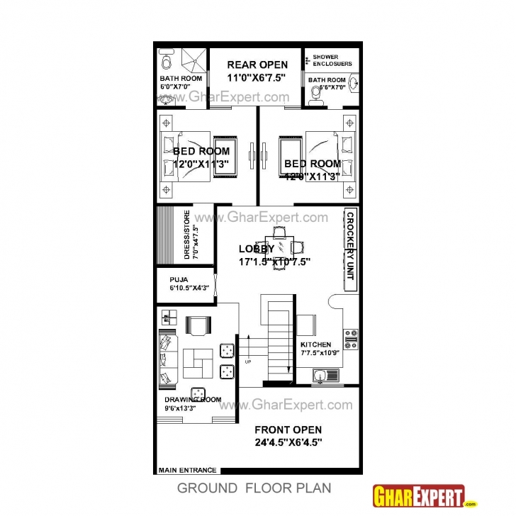 Outstanding House Plan For 25 Feet By 52 Feet Plot (Plot Size 144 Square Yards 25*60 House Map Picture