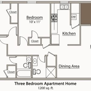 Simple Three Bedroom Flat Plan