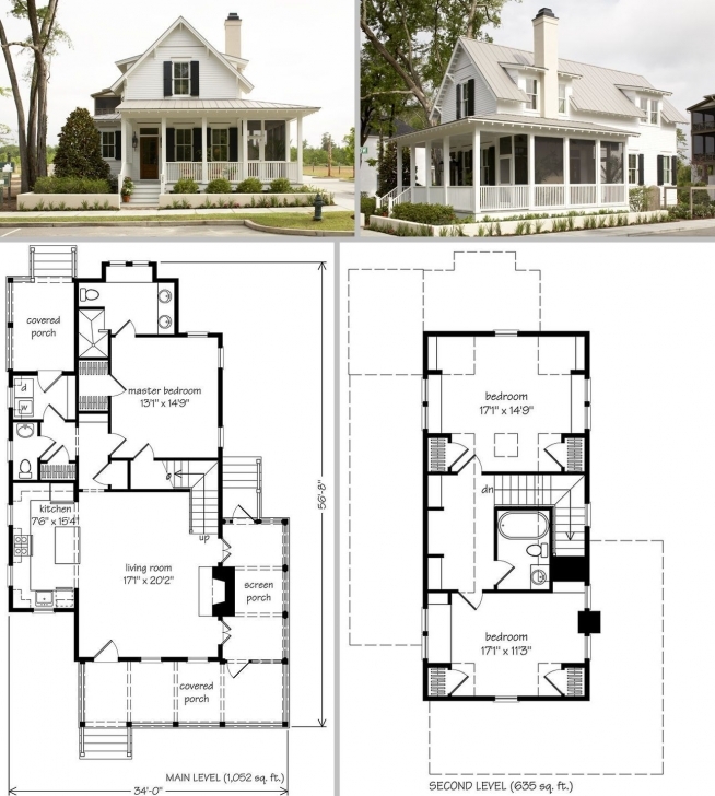 Picture of Sugarberry Cottage ~ 1679Sf, 34' X 57', One & Half Story, 3 Bdrm Building Plan On Half Plot Of Land Pic