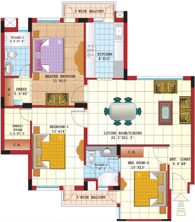 Popular Bed: 3 Bedroom Flat Plans 3Bedroom Flat Plan Photo