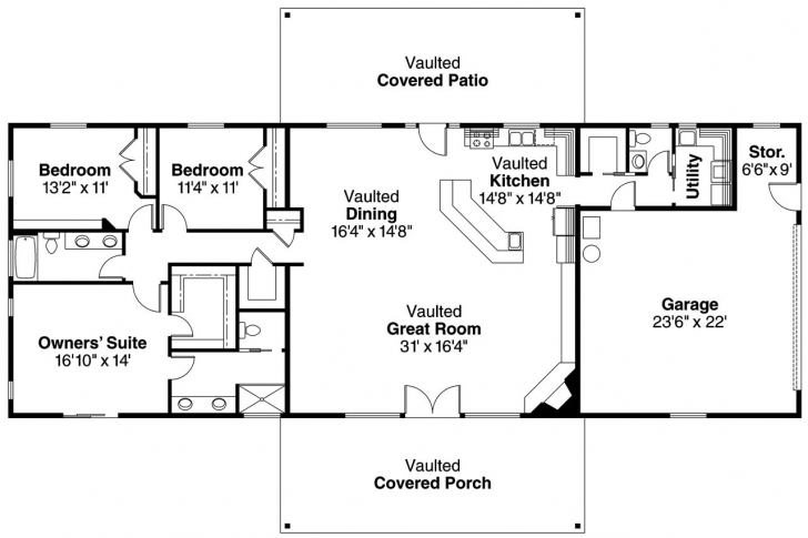 Popular Decor: Sophisticated Big 3 Ranch 3 Bedroom Rectangular House Plans Ranch 3 Bedroom House Plans Picture