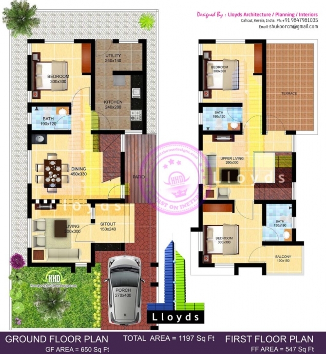Popular Home Design: Sq Ft Bedroom Villa In Cents Plot Kerala Home Design 20 20*50 House Plan 3D Pic