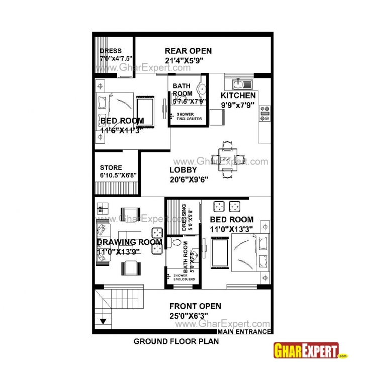 Popular House Plan For 28 Feet By 48 Feet Plot (Plot Size 149 Square Yards House Plan For 21 Feet By 66-Feet Plot Picture