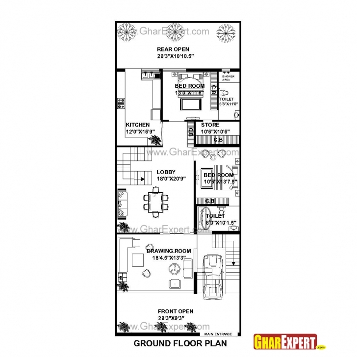 Popular House Plan For 30 Feet By 75 Feet Plot (Plot Size 250 Square Yards Plot Size 15*60 House Map Image