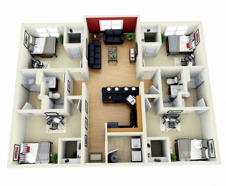 Popular Simple 4 Bedroom House Plans 3D Inspirational Fabulous Simple House Simple House Plan With 4 Bedrooms 3D Image
