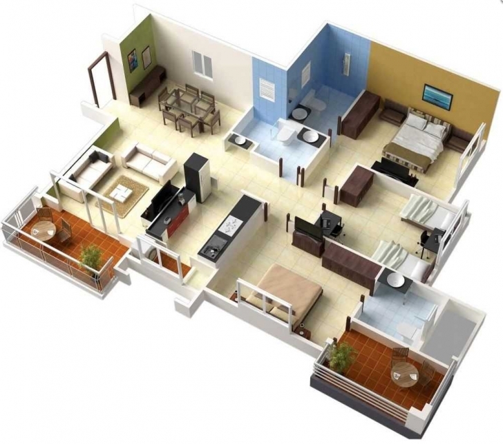 Remarkable Awesome Simple House Designs 3 Bedrooms 3D And Plan With Ideas Simple House Plan With 3 Bedrooms 3D Photo
