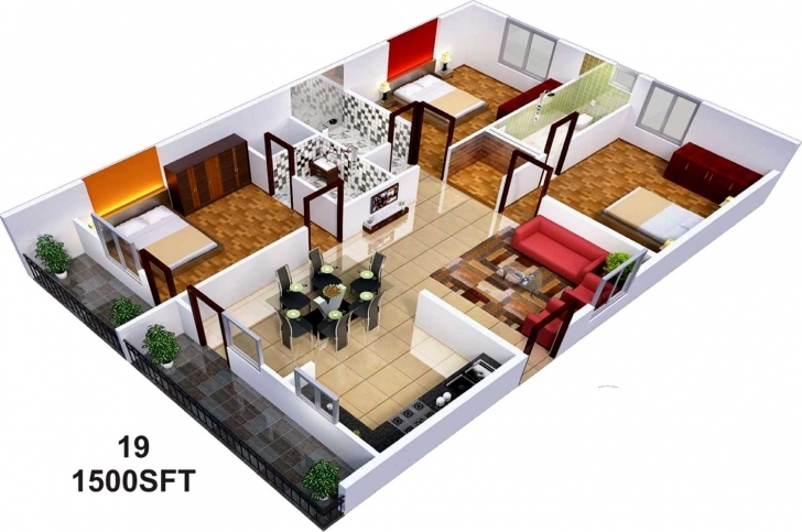 Remarkable House Plan Plans Under Collection Also Outstanding 3D Home 1500 Sq 1500 Sq Ft House Designs Photo