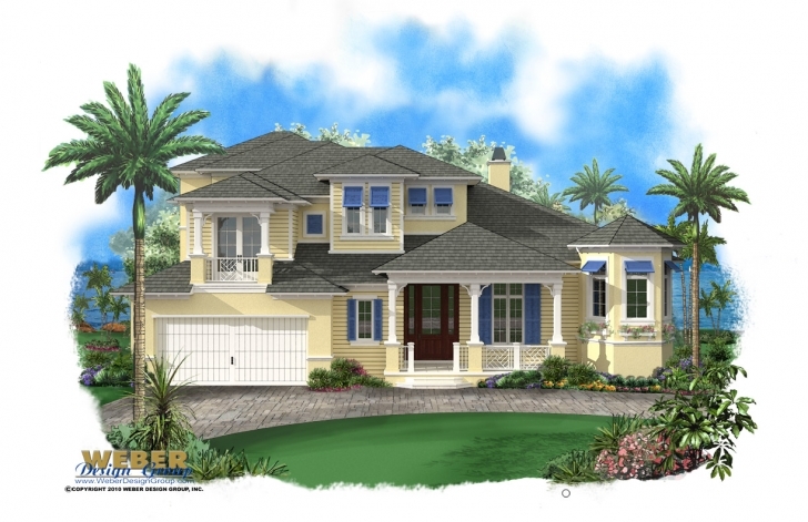 Splendid 2 Story Beach House Plan With Pool &amp; 2 Car Garage House Plans For Sale Florida Image