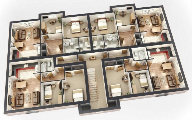 Splendid 4 Bedroom Houses Plan 3D Ideas Ranch House Plans One Story Narrow 3D 4 Bedroom House Plans One Story Picture