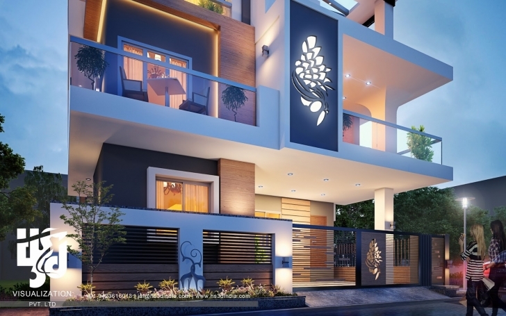 Stunning 3D Architectural Visualization: 3D Exterior Night Rendering Modern 3D Elevation Image