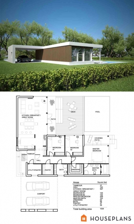 Top Modern Style House Plan - 3 Beds 2.00 Baths 1539 Sq/ft Plan #552-2 Modern House Plan And Elevations Image