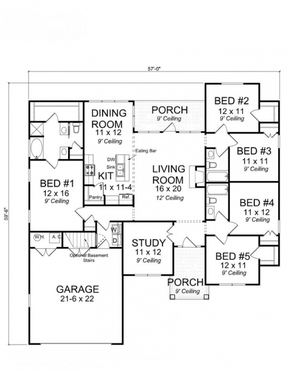 Top Photo of 656176 - Traditional 5 Bedroom 3 Bath Craftsman With Office And Five Bedroom House Plans Picture