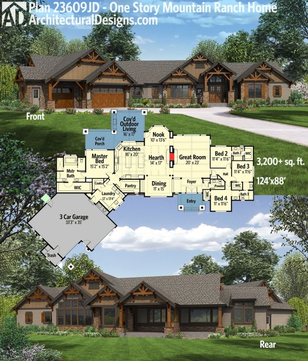 Top Plan 23609Jd: One Story Mountain Ranch Home With Options | Outdoor Luxury Mountain Ranch Home Plans Pic