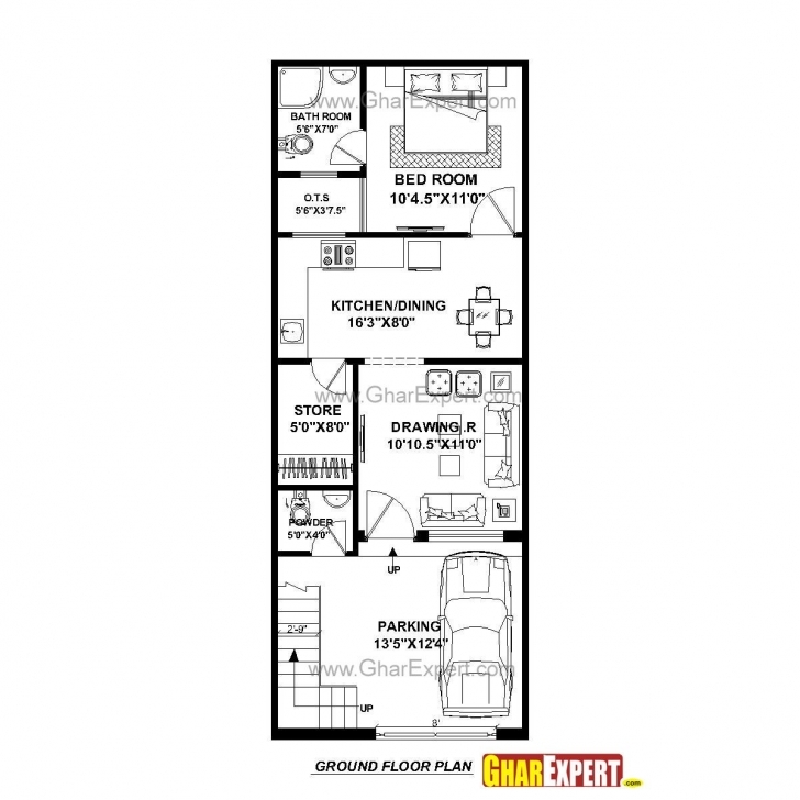 Wonderful House Plan For 17 Feet By 45 Feet Plot (Plot Size 85 Square Yards 16*45 House Plan 3D Pic