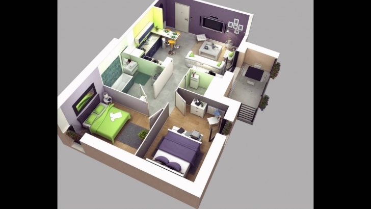 Wonderful Two Bedroom House Plans - Youtube Simple House 3D Blueprint Photo